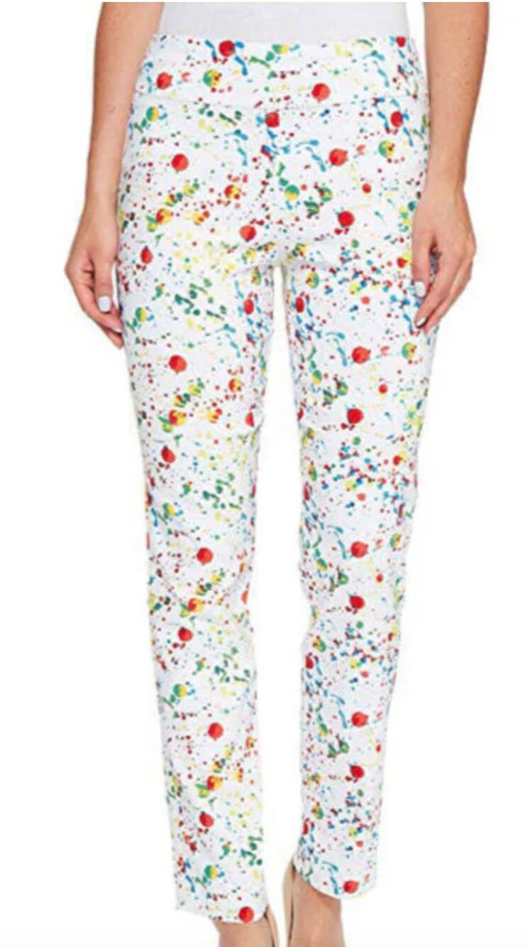 Krazy Larry Paint Splatter Ankle Pants Womens Size 8 Pull On Stretch